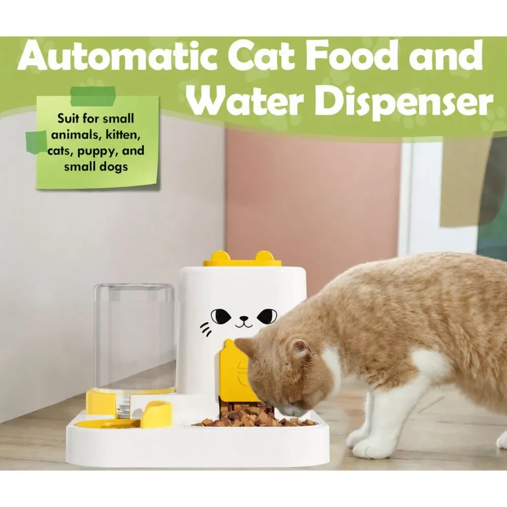 New In Box - 2-In-1 Automatic Cat Food and Water Dispenser - Yellow